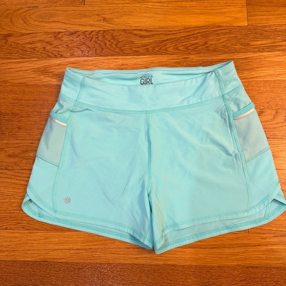 Athleta Girl 3.5" Running Shorts Mesh Pockets in Teal Blue - Girls Size XL/14